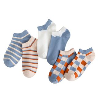 Tất vớ cotton cổ thấp ngắn họa tiết caro kẻ ô tone màu xanh dương dễ thương thời trang cho nữ