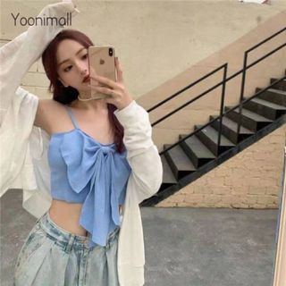 Áo bra 2 dây nơ dáng lửng croptop cá tính