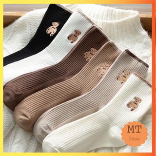 Tất gấu, vớ gấu nâu len tăm cổ cao phong cách vintage
