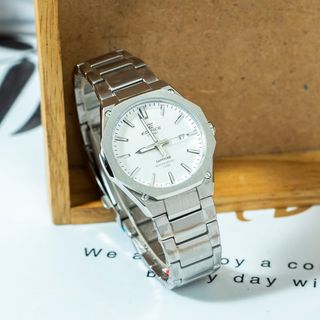 ĐỒNG HỒ NAM CASI0 3 KIM THỜI TRANG NAM DÂY THÉP- MÀU TRẮNG NỔI BẬT