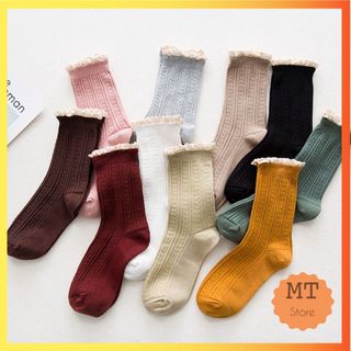 Tất vớ len tăm cổ cao viền phối ren bèo phong cách tiểu thư cực xinh