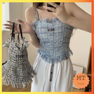 Áo Bra Dạ 2 Dây Nữ Dáng Croptop Chun Lưng Kèm Đệm Mút Siêu Xinh