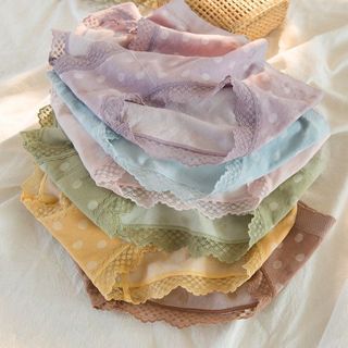 Quần Lót Cotton Dệt Kim Chấm Bi Viền Ren Xinh Xắn