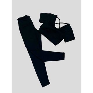 Đồ tập thể thao gym yoga nữ, set bộ áo crop ngắn tay kèm mút quần dài cao cấp Mithu