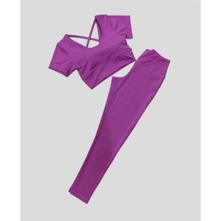Đồ tập thể thao gym yoga nữ, set bộ áo crop ngắn tay kèm mút quần dài cao cấp Mithu Shop