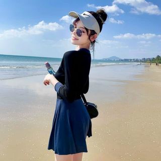 Bộ Bơi Áo Tắm Bikini Nữ Dài Tay Chân Váy Kèm Quần Kín Đáo