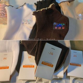 Tất vớ nữ cổ ngắn viền bèo dễ thương gân tăm phong cách Vintage Hàn Quốc - Tất trà sữa