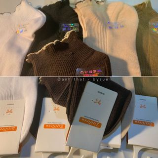 Tất vớ nữ cổ ngắn viền bèo dễ thương gân tăm phong cách Vintage Hàn Quốc - Tất trà sữa