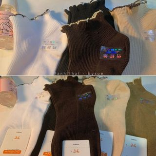 Tất vớ nữ cổ ngắn viền bèo dễ thương gân tăm phong cách Vintage Hàn Quốc - Tất trà sữa