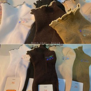 Tất vớ nữ cổ ngắn viền bèo dễ thương gân tăm phong cách Vintage Hàn Quốc - Tất trà sữa