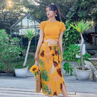 Sét Bộ Áo Tắm Bikini 2 Mảnh Kèm Khăn Mềm Mại - Đồ Bơi Nữ Đi Biển Quần Áo Rời Có Tay