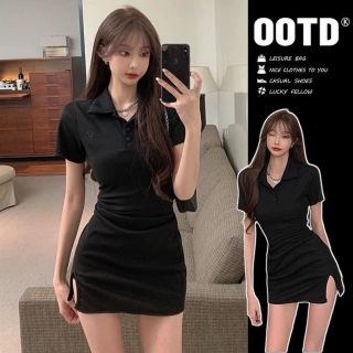 Đầm thun body cổ trụ xẻ tà PHOTH