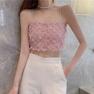 Áo bra nữ ren hoa hồng công chúa thêu nổi 2 dây thun lưng co giãn dáng lửng croptop hot trend 586