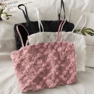 Áo bra nữ ren hoa hồng công chúa thêu nổi 2 dây thun lưng co giãn dáng lửng croptop hot trend 586