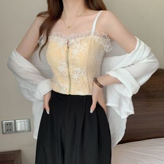 Áo Bra 2 Dây Dáng Ngắn Phối Ren Khóa Kéo Thời Trang