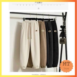 Quần Jogger bo gấu vải len tăm dày phong cách thể thao cá tính cho nữ