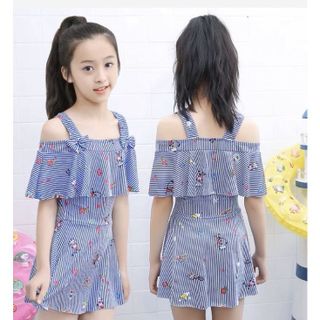Bộ đồ bơi áo tắm bikini đi biển cho bé 4 5 6 7 8 tuổi hoạ tiết kẻ xinh xắn