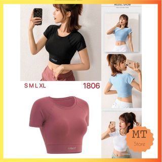 Áo tập gym, yoga cộc tay, áo croptop chất thun co giãn cao cấp