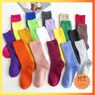 Tất Vớ Cổ Cao Nữ Hàn Quốc Trơn Nhiều Màu Sắc