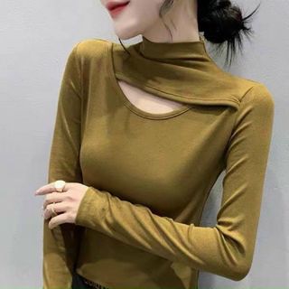Áo giữ nhiệt cổ 3 phân chất liệu len tăm khoét cổ cách điệu 239