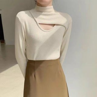 Áo giữ nhiệt cổ 3 phân chất liệu len tăm khoét cổ cách điệu 239