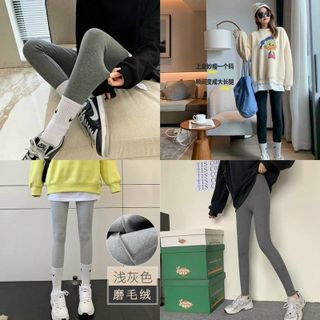 Quần legging len tăm lót lông giữ nhiệt cho nữ 3 màu xám nhạt / xám đậm / đen