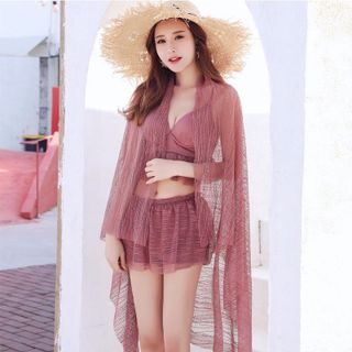 Bộ đồ bơi áo tắm nữ bikini 3 món áo , chân váy kèm khăn voan phong cách Hàn Quốc 8809