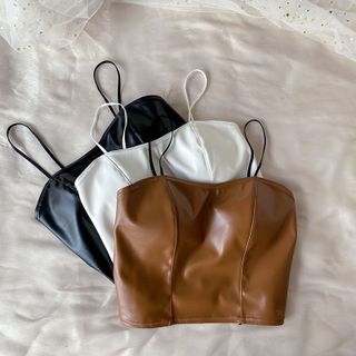 Áo hai dây Croptop cúp ngực giả da phong cách retro