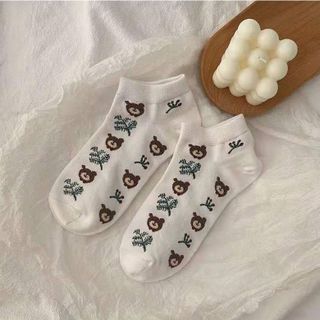 Tất vớ nữ cổ ngắn họa tiết gấu nâu Brown Bear chất cotton dày dặn