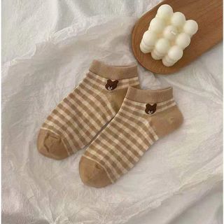 Tất vớ nữ cổ ngắn họa tiết gấu nâu Brown Bear chất cotton dày dặn
