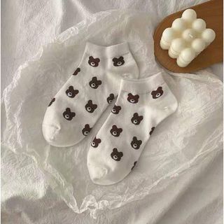 Tất vớ nữ cổ ngắn họa tiết gấu nâu Brown Bear chất cotton dày dặn