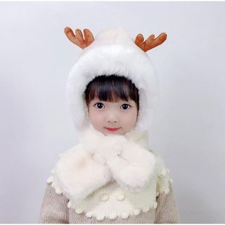 Mũ len lông cho bé trai bé gái kèm khăn chéo 4-8 tuổi hình tuần lộc đáng yêu giá sỉ