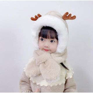 Mũ len lông cho bé trai bé gái kèm khăn chéo 4-8 tuổi hình tuần lộc đáng yêu