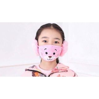 Khẩu trang kèm bịt tai lông nhung mịn họa tiết ngộ nghĩnh cho bé