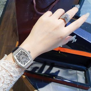ĐỒNG HỒ NỮ CAO CẤP FRANK MULER DÂY CAO SU BỌC DA NIỀNG ĐÁ CỰC SANG