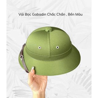 Mũ Cối Lòng Xanh ( Tặng Kèm Sao Mũ ), vải gabadin , quai da bò chắc chắn , bền màu đi nắng đi mưa thoải mái
