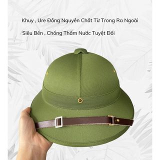 Mũ Cối Lòng Xanh ( Tặng Kèm Sao Mũ ), vải gabadin , quai da bò chắc chắn , bền màu đi nắng đi mưa thoải mái