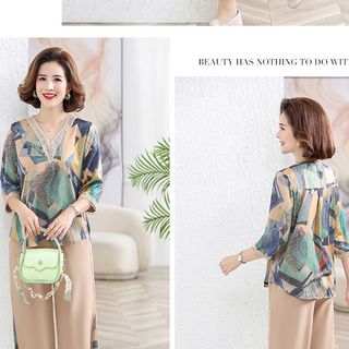 Đồ bộ trung niên cho mẹ bigsize sang trọng dự tiệc chất liệu lụa Mango cao cấp U40 U50 U60 - LBS01
