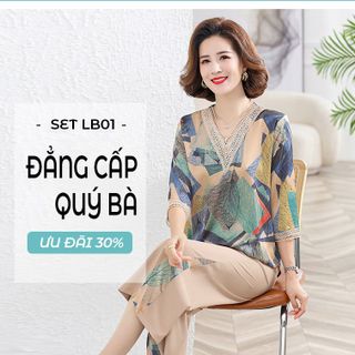Đồ bộ trung niên cho mẹ bigsize sang trọng dự tiệc chất liệu lụa Mango cao cấp U40 U50 U60 - LBS01