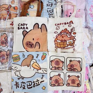 Túi tote canvas CÓ KHOÁ KÉO mẫu capybara, loopy