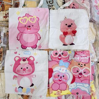Túi tote canvas CÓ KHOÁ KÉO mẫu capybara, loopy