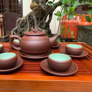 Bộ Ấm trà trống đai - Bát Tràng - Nghệ Nhân Vương Mạnh Tuấn - Dung Tích 350ml