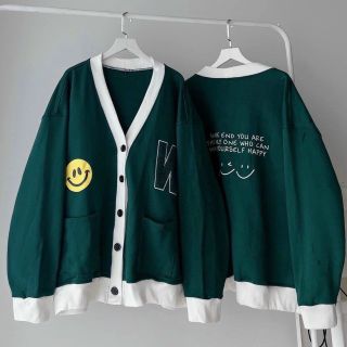 Áo khoác cardigan chất nỉ mịn mát phối viền in mặt cười W