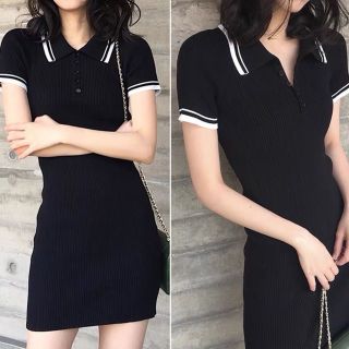 Đầm body cổ polo phối viền PHTHUY