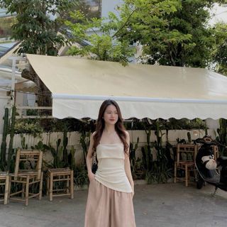 Áo thun 2 dây vạt xéo nhún eo HALU