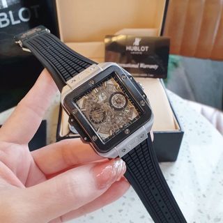 ĐỒNG HỒ NAM TRUNG CẤP HUB MẶT CHONOGRAP VUÔNG DÂY SILICON