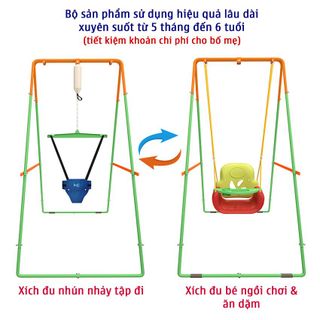 Combo Xích Đu Nhún Nhảy Tập Đi Cho Bé JUMPER KIDS JPKG102 Cao Cấp Có Thêm Chân Ngang Và Ghế Xích Đu Tích Hợp Bàn Ăn Dặm