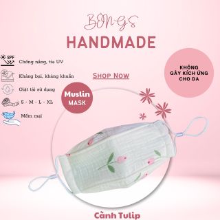 [100% HANDMADE] Khẩu trang HANDMADE vải xô Muslin hoạ tiết dễ thương cho bé - Mask 3 lớp chống tia UV - chống bụi