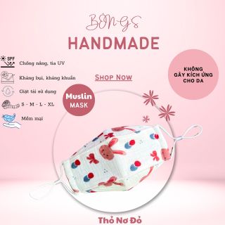 [100% HANDMADE] Khẩu trang HANDMADE vải xô Muslin hoạ tiết dễ thương cho bé - Mask 3 lớp chống tia UV - chống bụi