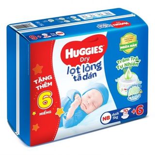 Bỉm - Tã dán sơ sinh Huggies size NB 70 + 6 miếng (Dưới 5kg)